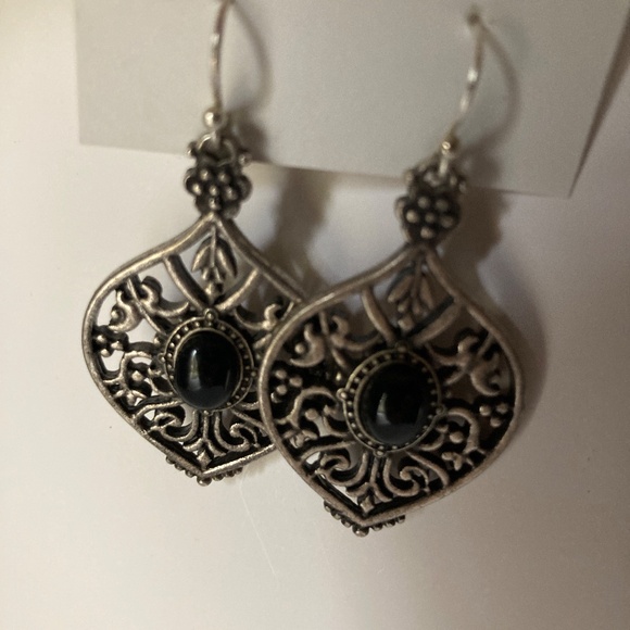 Black and Silver Intricate Design Earrings - Picture 8 of 8